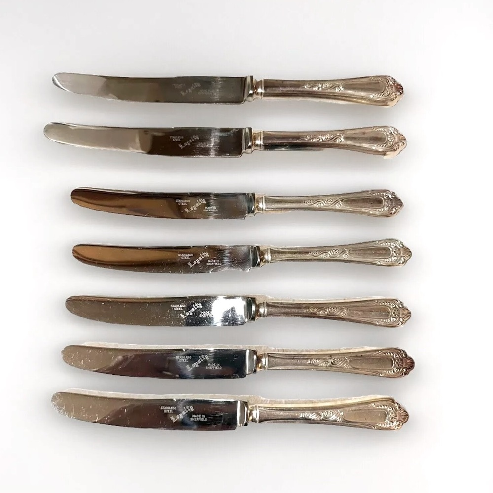 7 Butter Knife LEGACY made SHEFFIELD Stainless Flatware  (five 8.5” & two 9.5”)